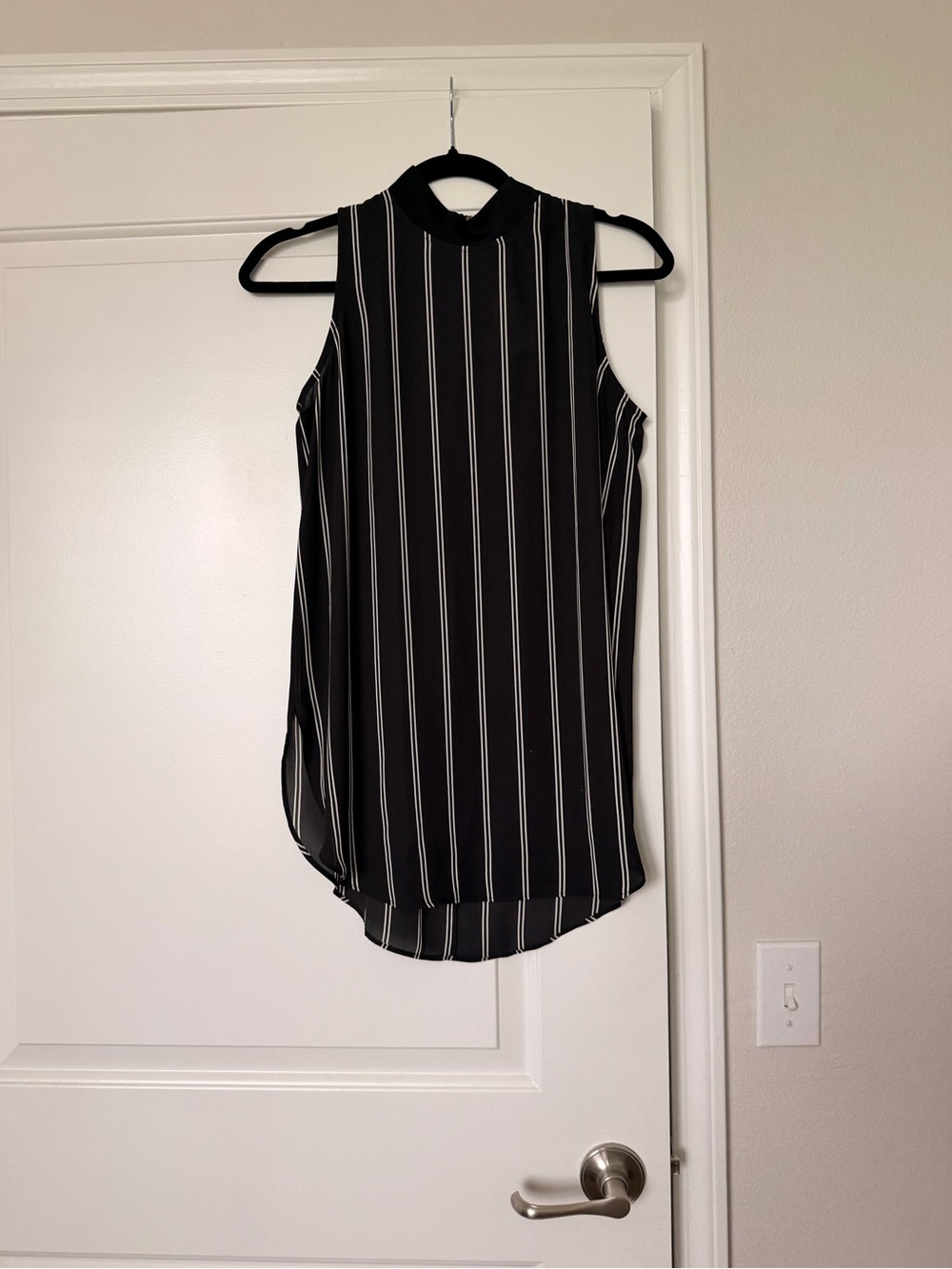 LOFT Black Top with White Pinstripes